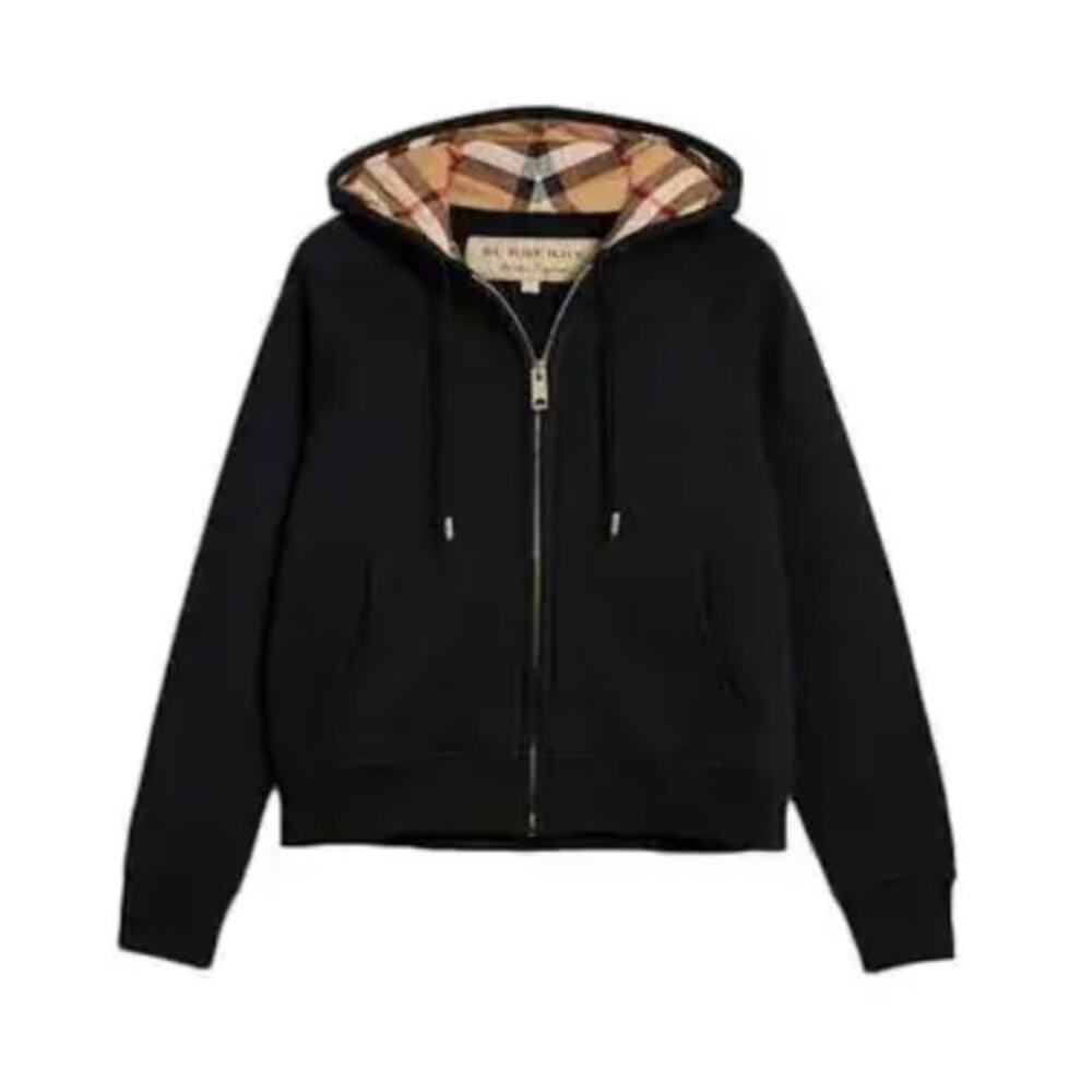 NWT BURBERRY Zip Up Hoodie - Black Archive Beige Inside Hood - UNISEX Size S